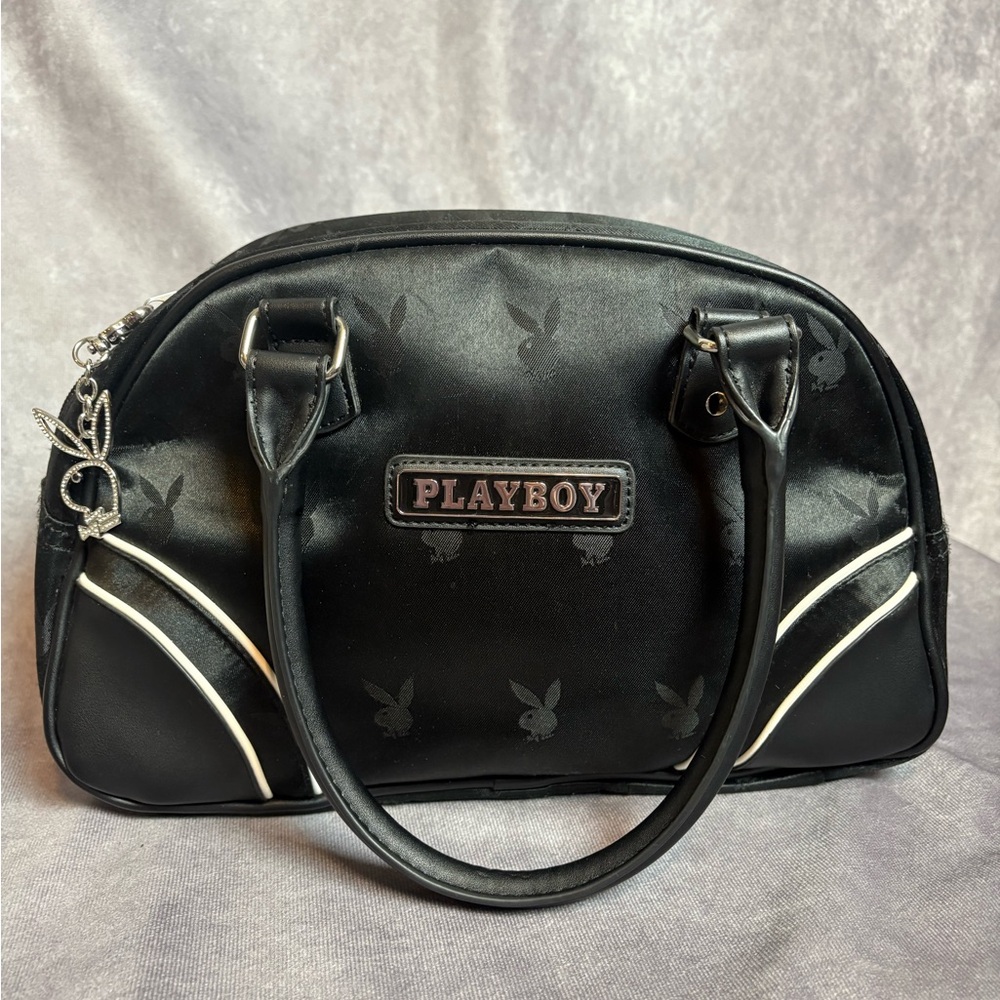 Spencer’s Playboy Black White Bunny Flash Purse Rhinestone Keychain With Pockets